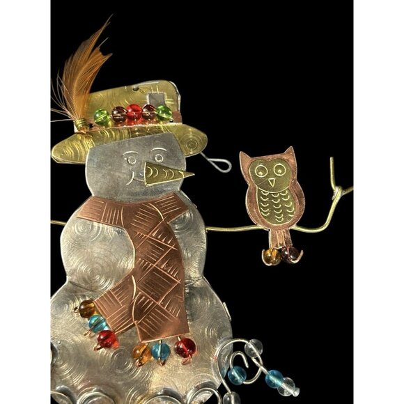 Holiday Metal Art Bronze Nickel & Copper Beaded Wire Snowman Christmas Ornament - Picture 6 of 9